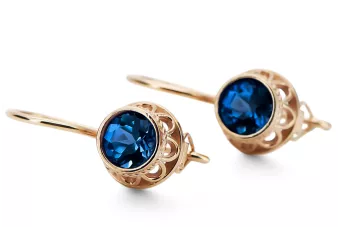 Vintage style Earrings Sapphire Original Vintage 14K Rose Gold vec117r